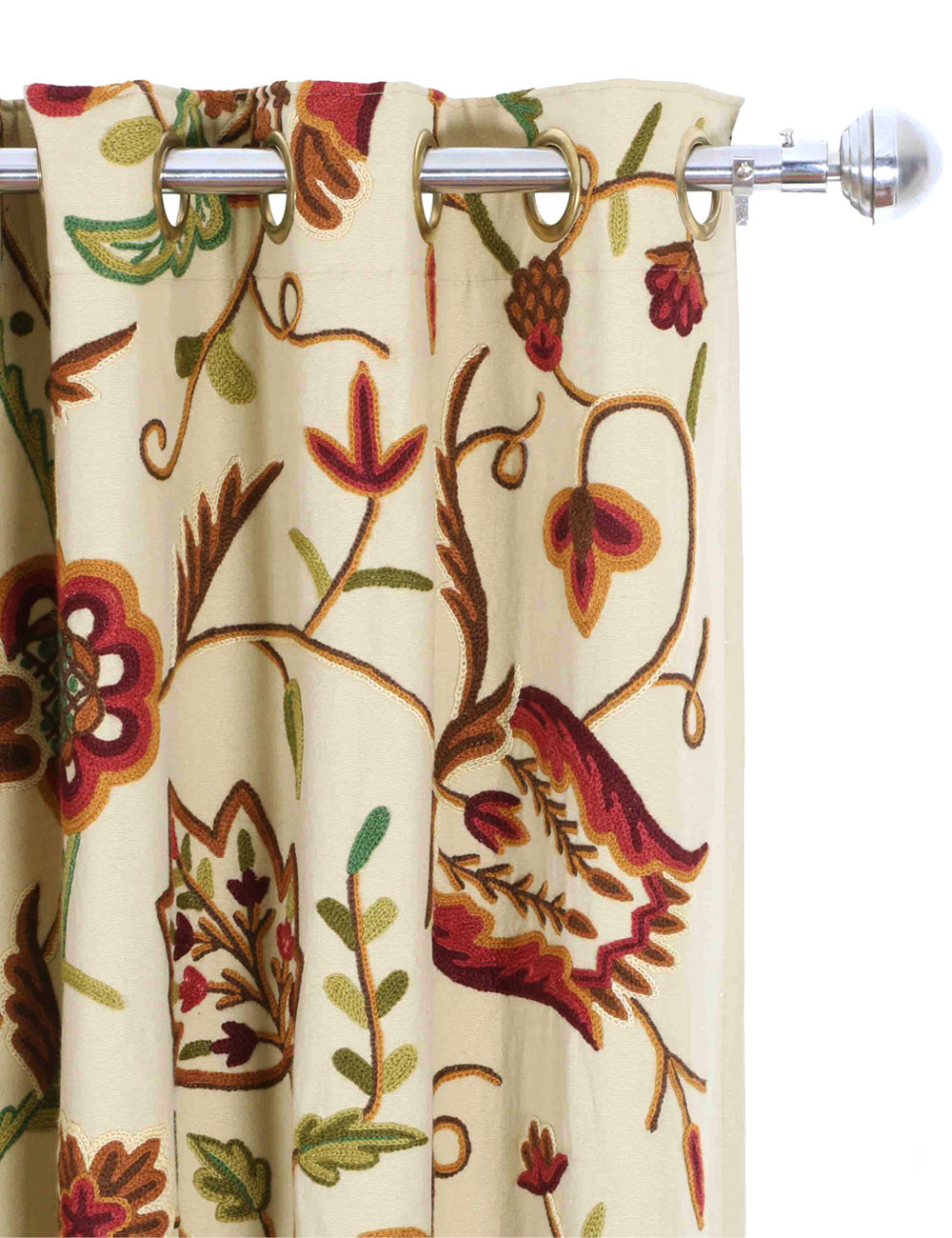 Kashmir Vintage Watlab Hand Embroidered Crewel Curtain Panel